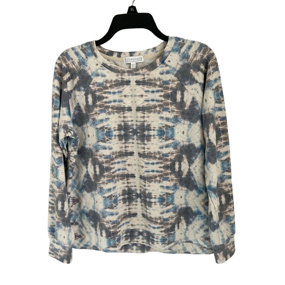 P.J. Salvage Tie Dye Pullover Crewneck Sweater in Pale Blue Charcoal Gray Size 8